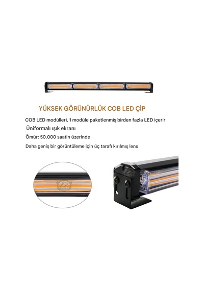 Turuncu Tepe Çakar Bar Led 60cm 12-24v Off Road Çekici Traktör İkaz Lambası Çakar 15 Modlu