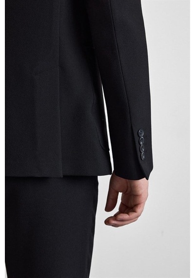 Süvari Siyah Slim Mono Yaka Düz Torba Cep 6 Drop Takım Elbise Tk1006900401-s09