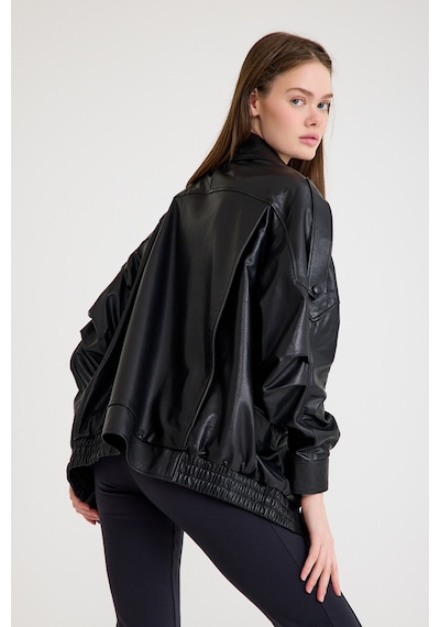 Oversize Bayan Deri Ceket Vb-20-bk-2847-24116 Siyah