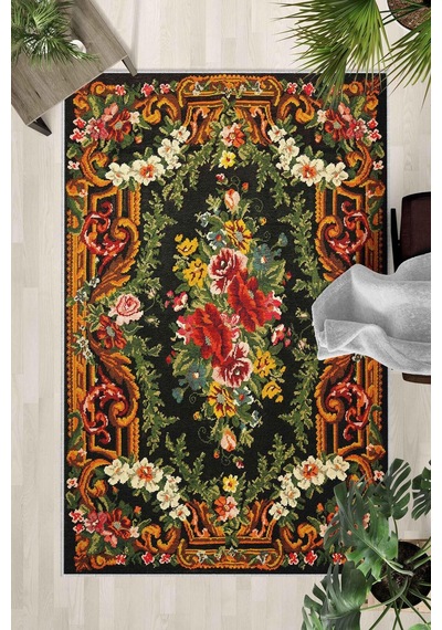 Kaymaz Taban Yıkanabilir Halı Mutfak, Salon, Yatak Odası İçin Modern Dijital Baskı Halı Slnhal153 - 615 Çok Renkli