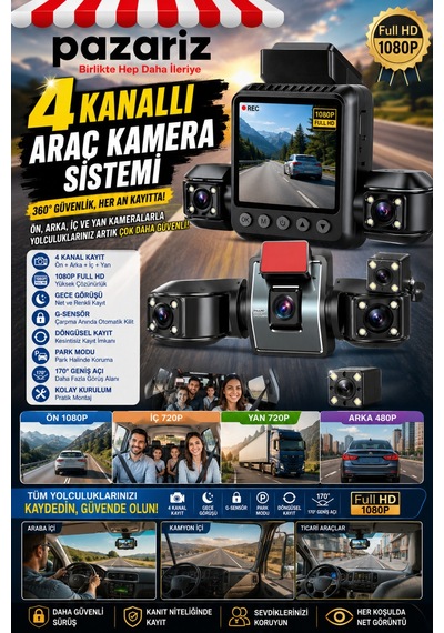 4 Kameralı Araç Kamera Sistemi 1080p Full Hd Dash Cam Ön Arka İç Kayıt 360 Güvenlik Gece Görüşü G-sensör Park Modu Ve Döngüsel Kayıt Dvr Kamera Otomobil Ve Ticari Araçlar İçin 12-24 Uyumlu 4 Kameralı Araç Kamera Sistemi 1080p Full Hd Dash Cam Ön Arka İç Kayıt 360 Güvenlik Gece Görüşü G-sensör Park Modu Ve Döngüsel Kayıt Dvr Kamera Otomobil Ve Ticari Araçlar İçin 12-24 Uyumlu