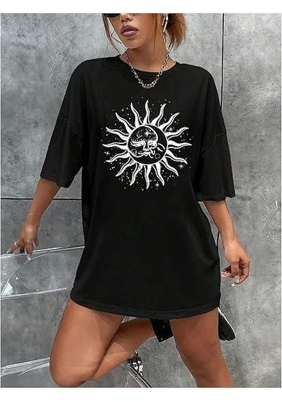 Modi Bisiklet Yaka Baskılı T-shirt - Siyah