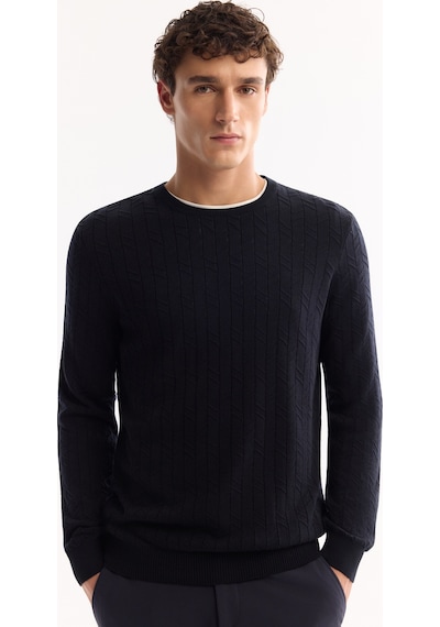 Avva Erkek Lacivert Bisiklet Yaka %100 Akrilik Dokulu Triko Regular Fit Kazak E005088