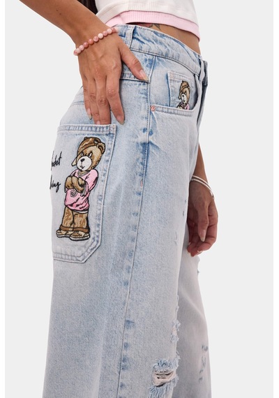 it's basic Kadın Ice 12s6-89 Baggy Fit Maxi Denim Tasarım Bermuda Şort Ice Rengi