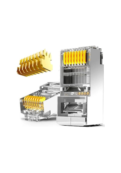 Koodmax 50 Adet - 50u 50 Micron Gold Plated Cat6 Rj45 Metal Konnektör 8p8c Ethernet Kablo Ucu Jack