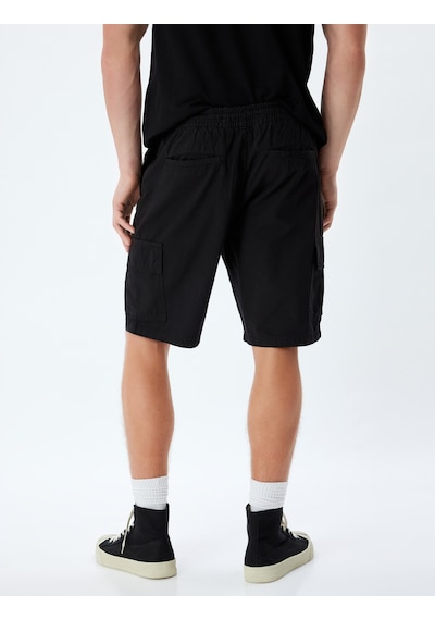 Koton Chino Şort Bermuda Kargo Cep Detaylı Beli Bağcıklı Pamuklu Siyah 4sam40065hw Siyah