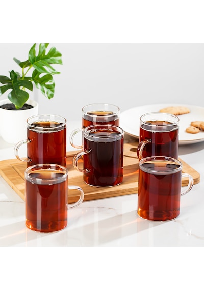 Porsima Pbt-789 6lı Borosilikat Isıya Ateşe Dayanıklı Cam Kulplu Çay Bardağı Kahve Bardak Kupa Seti 250ml Cam - Şeffaf