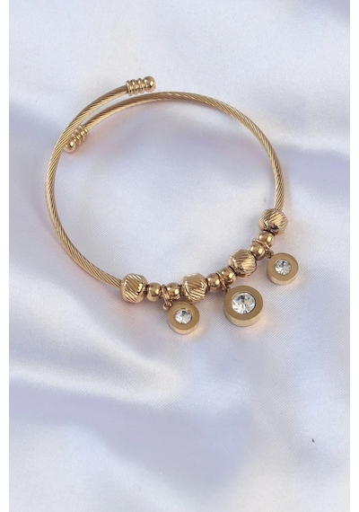 Mey İthalat 316l Çelik Gold Renk Zirkon Taşlı Model Charm Bileklik Çok Renkli