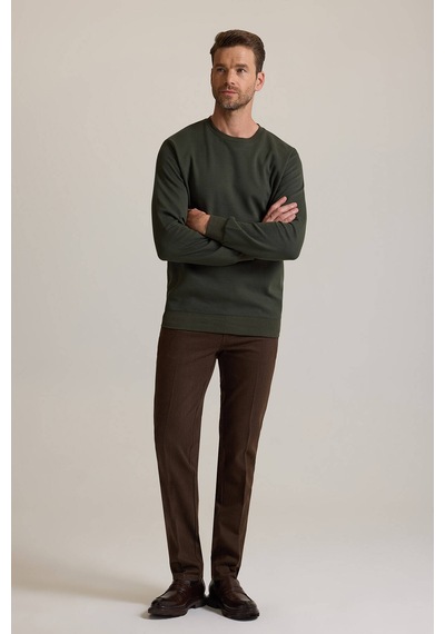 Ysf Erkek Yeşil Bisiklet Yaka Pamuklu Sweatshirt