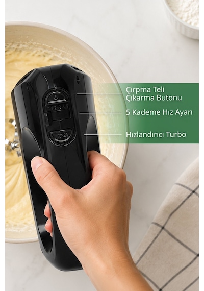 Kiwi Kmx-3620 Mikser 5 Kademe Turbo Fonksiyon Hamur Kancalı Saklama Kutulu Siyah Diğer