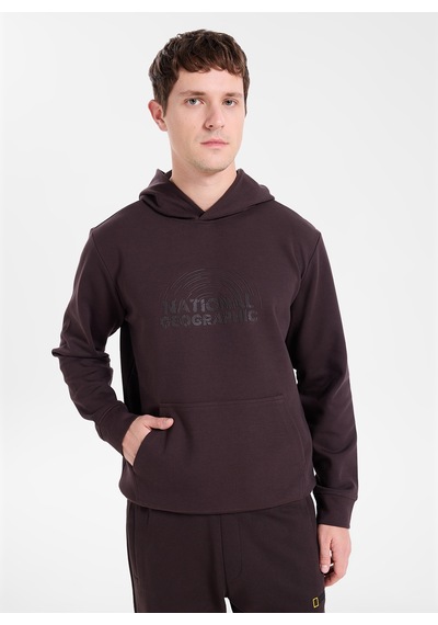 National Geographic N6wm-swt4082 Kahve Erkek Kapüşonlu Baskılı Relaxed Sweatshirt