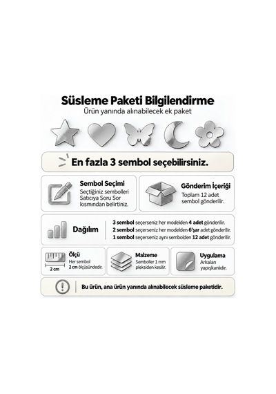 12 Li Gold / Gümüş Pleksi Süsleme Paketi 2 Cm Yapışkanlı Dekoratif Semboller Gümüş Pleksi