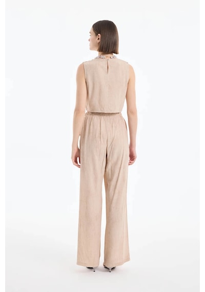 Quzu Beli Lastikli Bol Paça Bej Kadın Pantolon Pnt00454