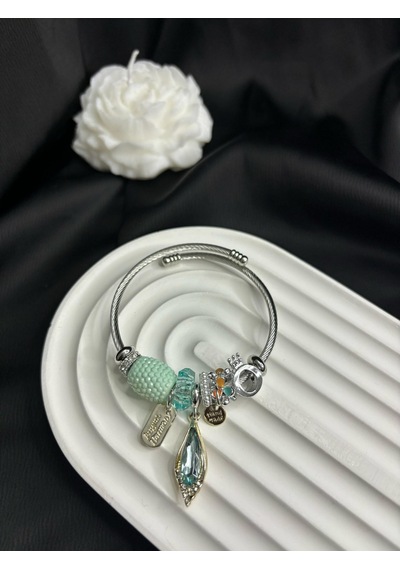 Stainless Steel Çelik Charm Figürlü Bileklik Gümüş