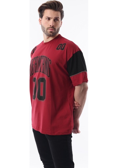 Madmext Bordo Baskılı Pamuklu Oversize Erkek T-shirt 7035 Bordo