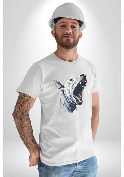 Bull Terier Köpek Havlama Unisex Unisex Beyaz Organik Baskılı T-shirt Penye Yüksek Kalite Beyaz