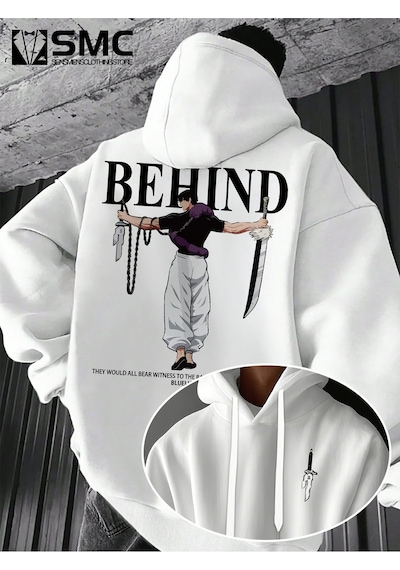 Uyguntarz Unisex Toji X Japon Baskılı Kapüşonlu Sweatshirt beyaz