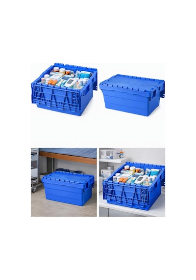 2li 40 60 36 Cm Mavi Menteşe Kapaklı Plastik Kasa