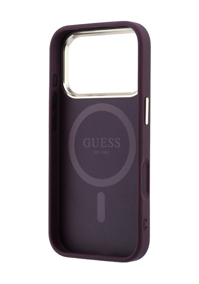 Apple iPhone Uyumlu 18 Pro Kılıf Guess Lisanslı M-safeli Klasik Yazı Ve 4g Logolu Pu Deri Saffiano Kapak Bordo