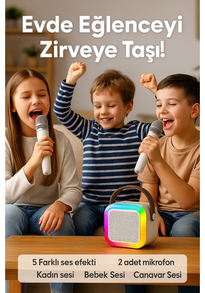 Mikrofonlu Bluetooth Karaoke Hoparlör Rgb Led Işık 5 Ses Efekti Taşınabilir Ses Bombası