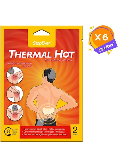Stopever Thermal Hot Sıcak Terapi Flasteri - 6'lı Paket Kas Ve Bel Ağrılarını Hafifletmeye Yardımcı 8 Saat Etkili Isı Terapisi İlaç İçermez 12 Adet 6x2