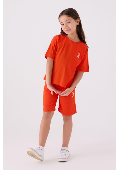 U.S. Polo Assn. U.s. Polo Assn Kız Çocuk Turuncu Bermuda Takım Us1848-c-v25 Turuncu