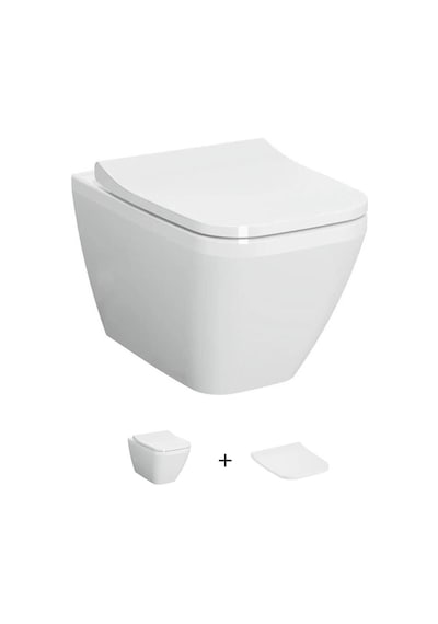 VitrA İntegra Square Kare Rim-ex Asma Klozet + Slim Duroplast Yavaş Kapanan Klozet Kapağı Set Beyaz