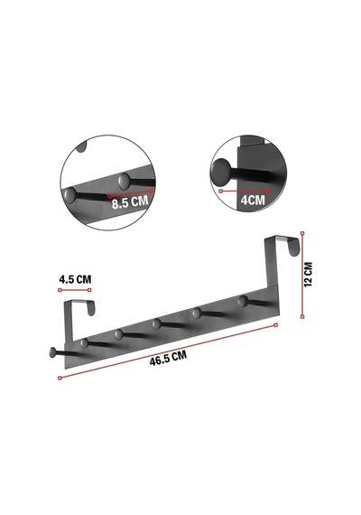 Pratik 6'lı Metal Kapı Arkası Askısı - 30 Kg Taşıma Kapasiteli Siyah, 46.5 Cm