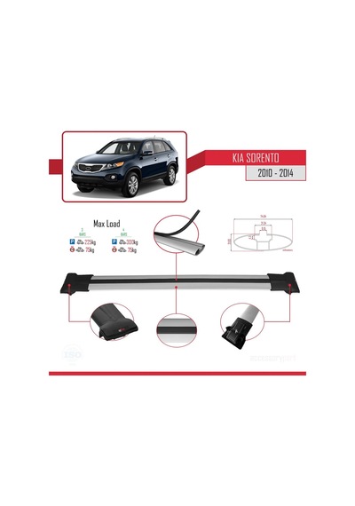 Kia Sorento 2010-2014 Arası İle Uyumlu Fly Model Ara Atkı Tavan Barı Gri 3 Adet Bar