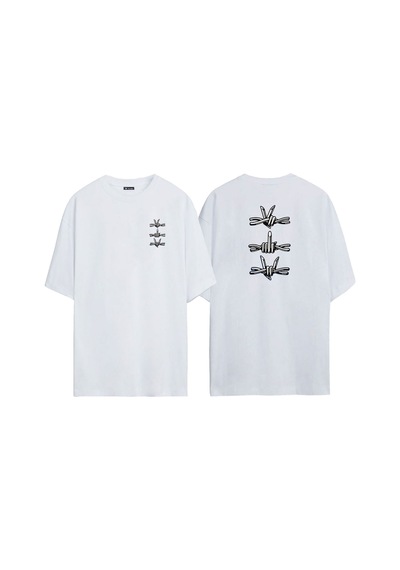 Thewert Unisex Dikenli Teller Ön Arka Baskılı Beyaz Oversize T-shirt