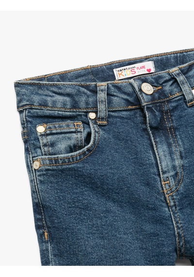 Koton Pamuklu İspanyol Paça Slim Fit Denim Pantolon Koyu İndigo 6wkg40045ad