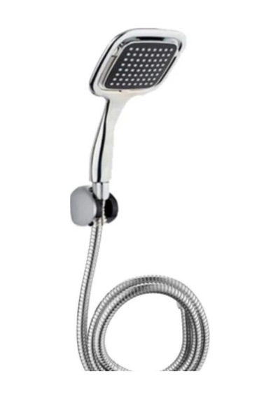 3 Lü Set Siyah Kare Banyo Duş Seti Hortum Mafsal Ve Başlık Set Gri Krom Diğer