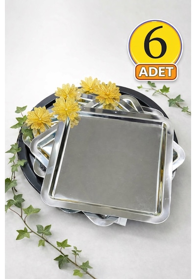Jasper Gold Papatya Detaylı Gümüş Paslanmaz Çelik Sunum Tepsisi Çiçek Aksesuarlı 21 Cm