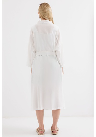 Bigdart 5835 Yırtmaçlı Yazlık Kimono - Beyaz 001