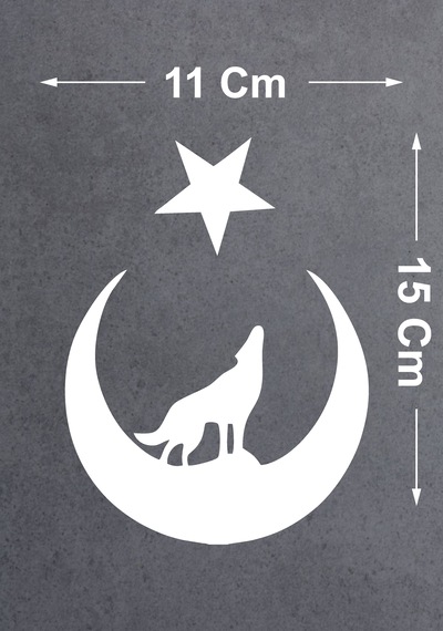 Ay Yıldız Ve Kurt Sticker - Araba Oto Motosiklet Karavan Cam Araç Sticker - 00345 15x11 Cm