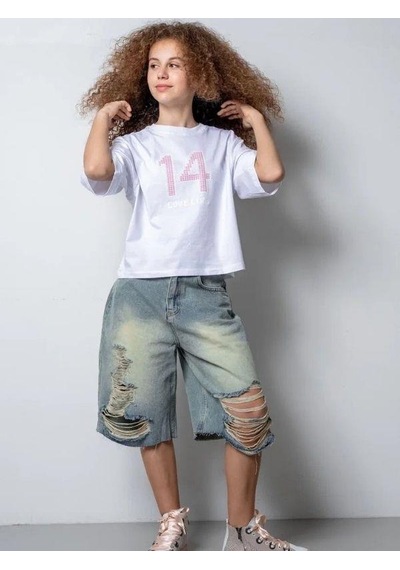 Zekids Kız Çocuk 14 Lıfe Yazılı Pamuklu Tshirt-15795 Beyaz
