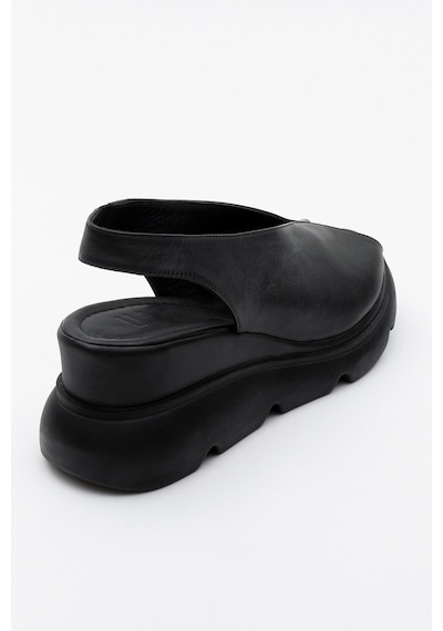 Luvishoes Sam Siyah Cilt Hakiki Deri Kadın Dolgu Topuk Sandalet Siyah Deri