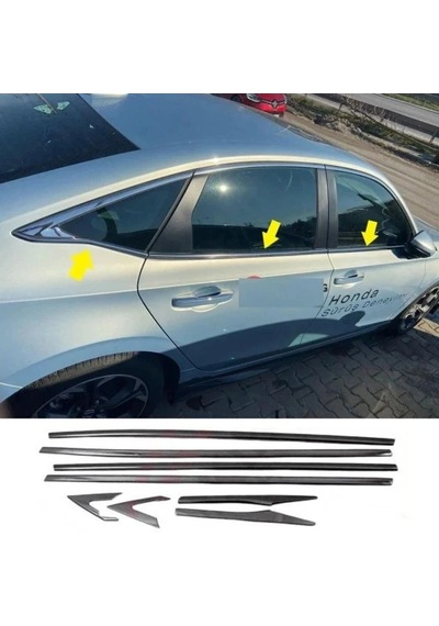 Honda Civic Fe1 2022 Sonrası Uyumlu Paslanmaz Krom Alt Cam Çıtası 8 Parça