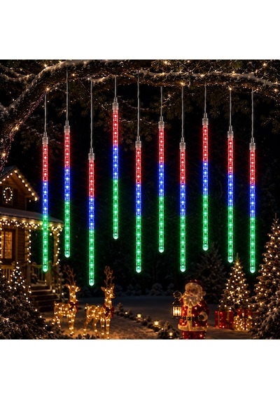 Yüksek Kalite Akan Işık Renkli Yağmur Damlası Led Işık 10 Dal 45 Cm Çubuklar 360 Ledli 4.60 Metre