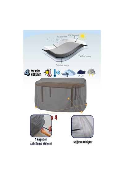 Gri Bahçe Mobilya Koruma Örtüsü Branda 160x100x80 Cm - Santimetre, Su Geçirmez, Güneşten Korur Gri