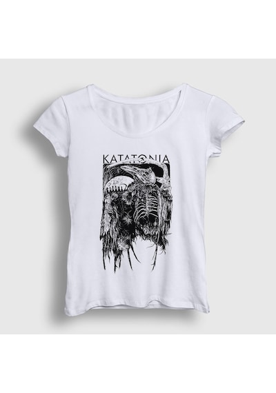 Presmono Kadın Death Katatonia T-shirt Beyaz