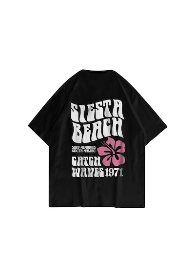 Startmore Unisex Siesta Beach Beyaz Tshirt Siyah