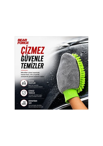 Robeve Bear Force 3 Ü 1 Arada Makarna Peluş Mikrofiber Araç Yıkama Eldiveni Böcek Temizleme Yüzeyli, Çiziksiz Oto Yıkama Eldiveni, Yüksek Köpük Tutucu Kir Hapsedici Mikrofiber Temizlik Eldiveni