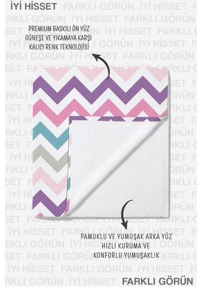 Zigzag Chevron Desenli Modern Plaj Havlusu - Pastel Renkli Minimalist Hızlı Kuruyan Mikrofiber Havlu Kumlu Şafak