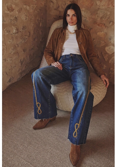 Kadın Koyu Kot 2w6-8 Palazzo Fit Nakış Detaylı Özel Tsarım Denim Jean