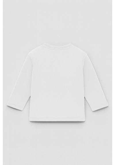 Luess Unisex Çocuk Happiness Nakışlı Cepli Fitilli Kaşkorse Tişört Beyaz