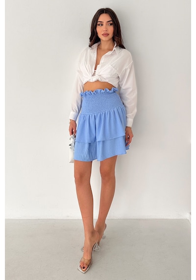 Kadın Katlı Smock Bel Mini Short Etek Summer Layers Mavi