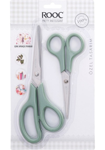 Makri Home 2'li Çok Amaçlı Makas Seti Küçük Boy Yeşil, 14.5 Cm