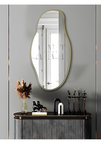 Asimetrik 75x40 Cm Konsol Aynası, Dresuar Aynası, Tuvalet Aynası, Holl Aynası, Banyo Aynası 75 X 40 Gold