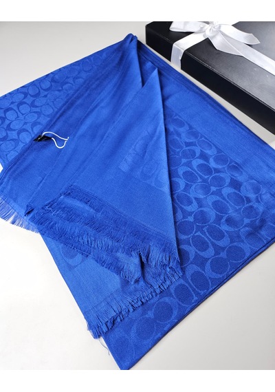 Miorel Scarfs C Desen Çift Taraflı Kaşmir İpek Şal 4 Mevsim Pamuk Şal Mavi